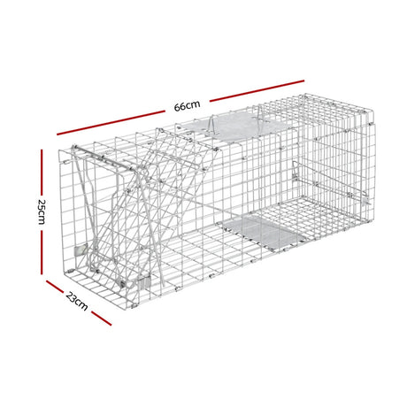 Large Silver Humane Animal Capture Cage - 66 x 23 x 25cm