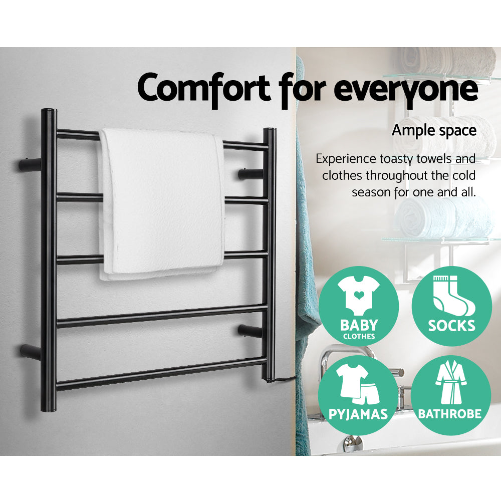 Sleek 5-Rail Electric Heated Towel Rack for Ultimate Bathroom Comfort