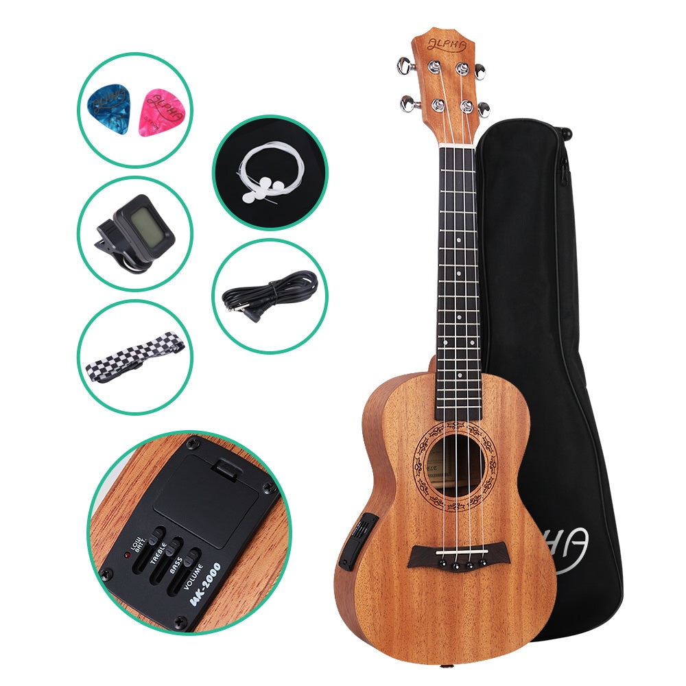 Alpha 23" Electric Mahogany Concert Ukulele with EQ and Accessories