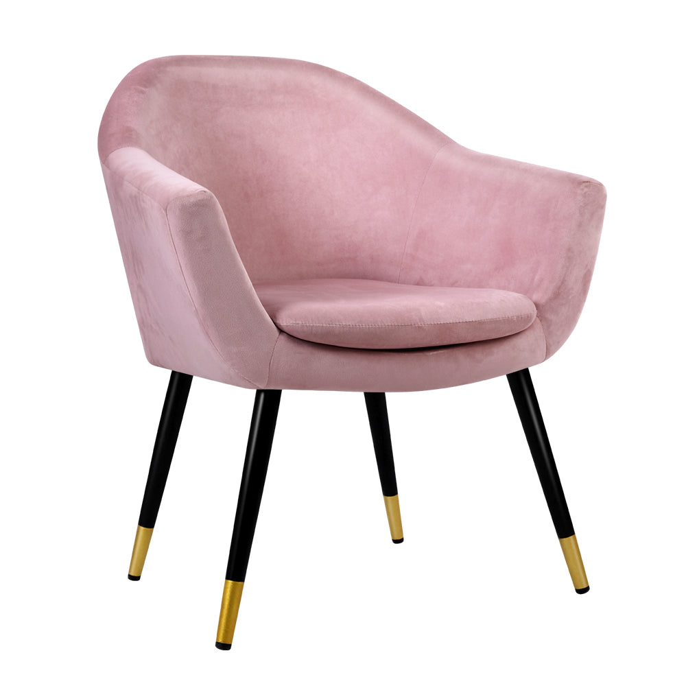 Retro Velvet Pink Accent Armchair - Artiss Lounge Chair with Barrel Back Design