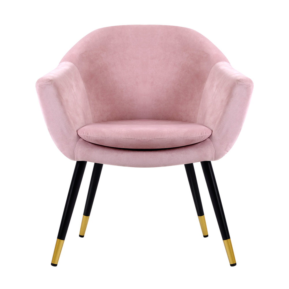 Retro Velvet Pink Accent Armchair - Artiss Lounge Chair with Barrel Back Design