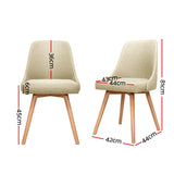 Kalmar Set of 2 Vintage Beech Wooden Dining Chairs with Beige Fabric Upholstery - Side View