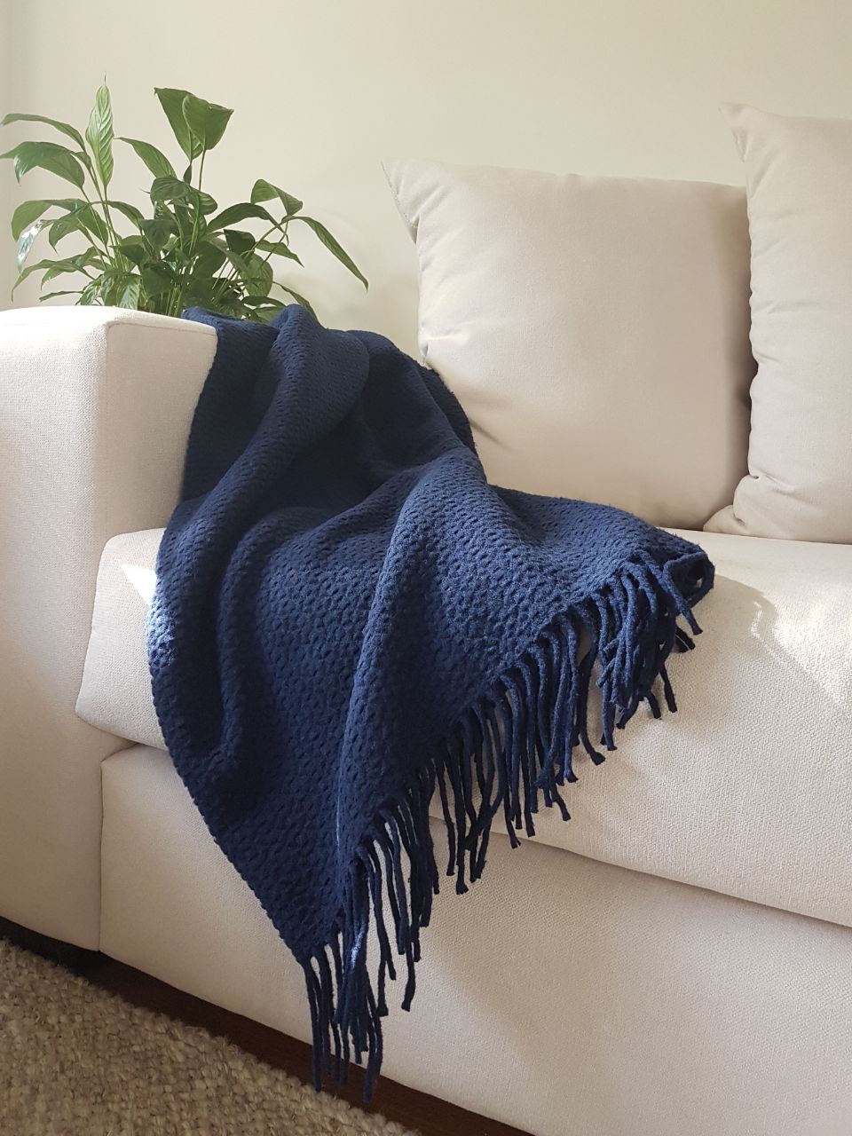 Soho Navy Wool Blend Throw Blanket