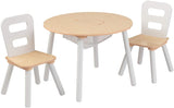 Kids' Round Table and Two Chair Set with Hidden Storage (White Natural)