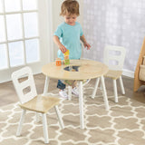 Kids' Round Table and Two Chair Set with Hidden Storage (White Natural)