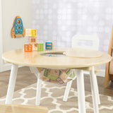 Kids' Round Table and Two Chair Set with Hidden Storage (White Natural)