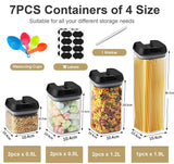 7-Piece BPA-Free Airtight Food Storage Set with Easy-Lock Black Lids and Labels for Organized Kitchen