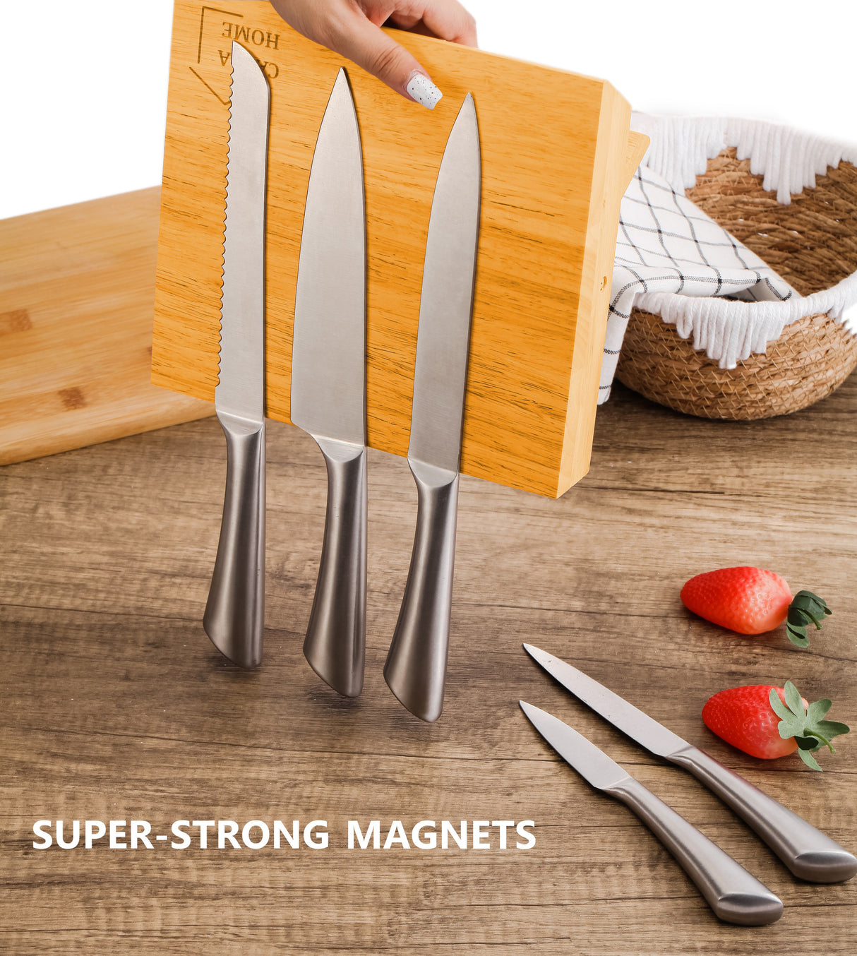 Elegant Bamboo Magnetic Knife Holder for Space-Saving Kitchen Organization