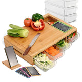 Bamboo Chopping Board Set with 4 Storage Containers and Mobile Stand - Perfect Kitchen Gift