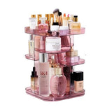 Pink 360-Degree Rotating Makeup Organizer with Large Capacity for Bedroom and Bathroom