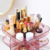 Pink 360-Degree Rotating Makeup Organizer with Large Capacity for Bedroom and Bathroom