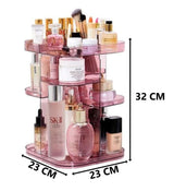 Pink 360-Degree Rotating Makeup Organizer with Large Capacity for Bedroom and Bathroom