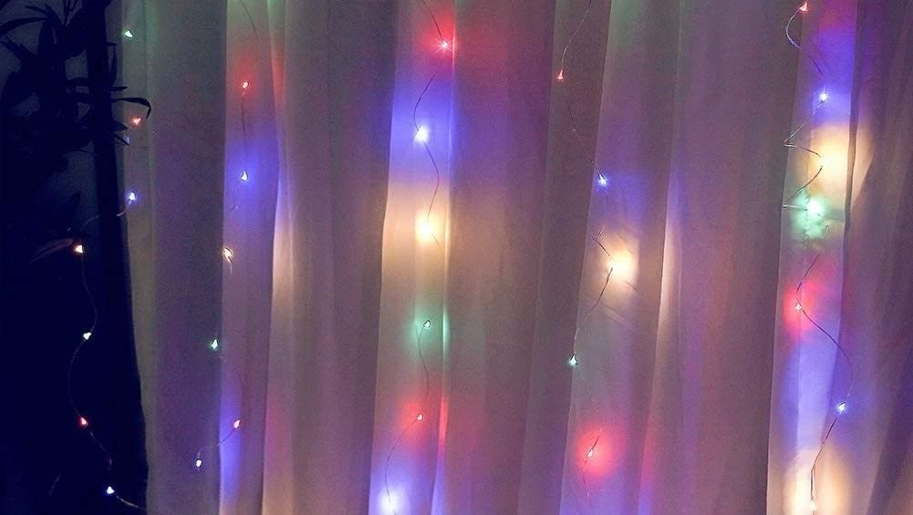 Multicolor 300 LED Curtain Fairy Lights with 8 Modes and Remote Control for Bedroom Decor (3m x 3m)