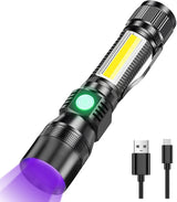 Multi-Functional Waterproof Rechargeable UV Light Flashlight for Outdoor Adventures