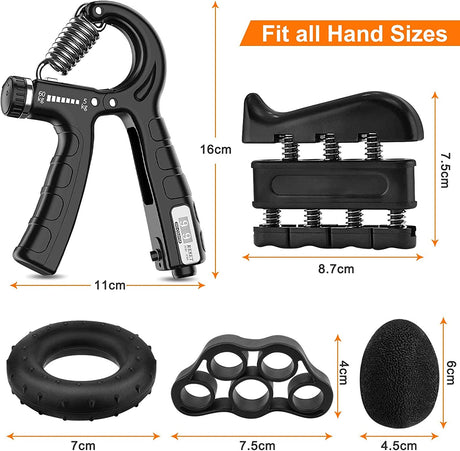 Adjustable Resistance Hand Strengthening Kit - 5 Piece Set with Smart Counting Feature