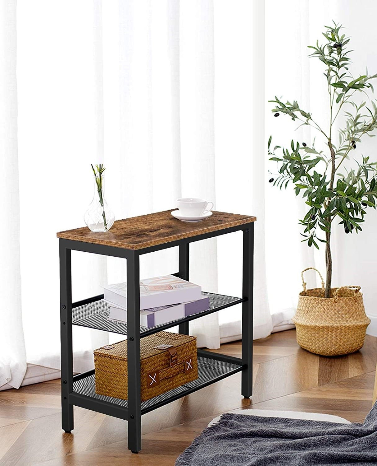 Industrial 2-Tier Shoe Storage Bench with Magazine Sling