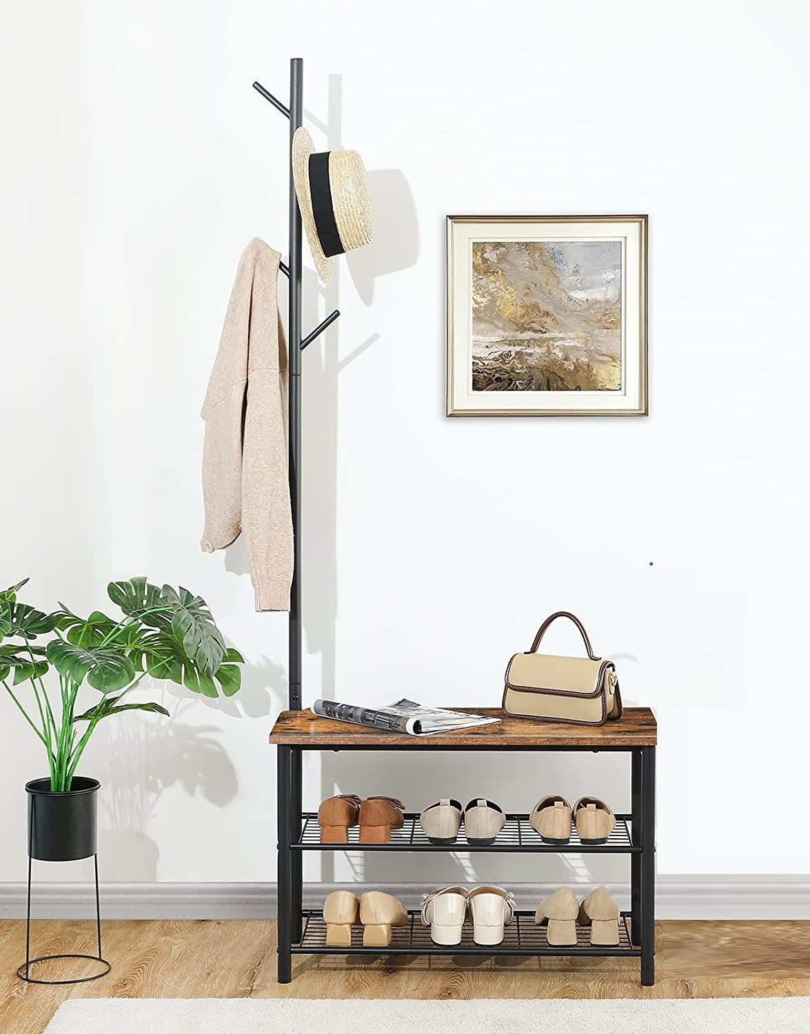 Versatile Coat Rack and Shoe Bench for Compact Living Spaces