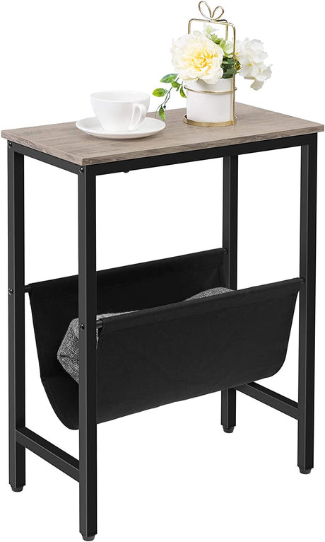 Compact Industrial Side Table with Magazine Sling and Sturdy Metal Frame (Grey)