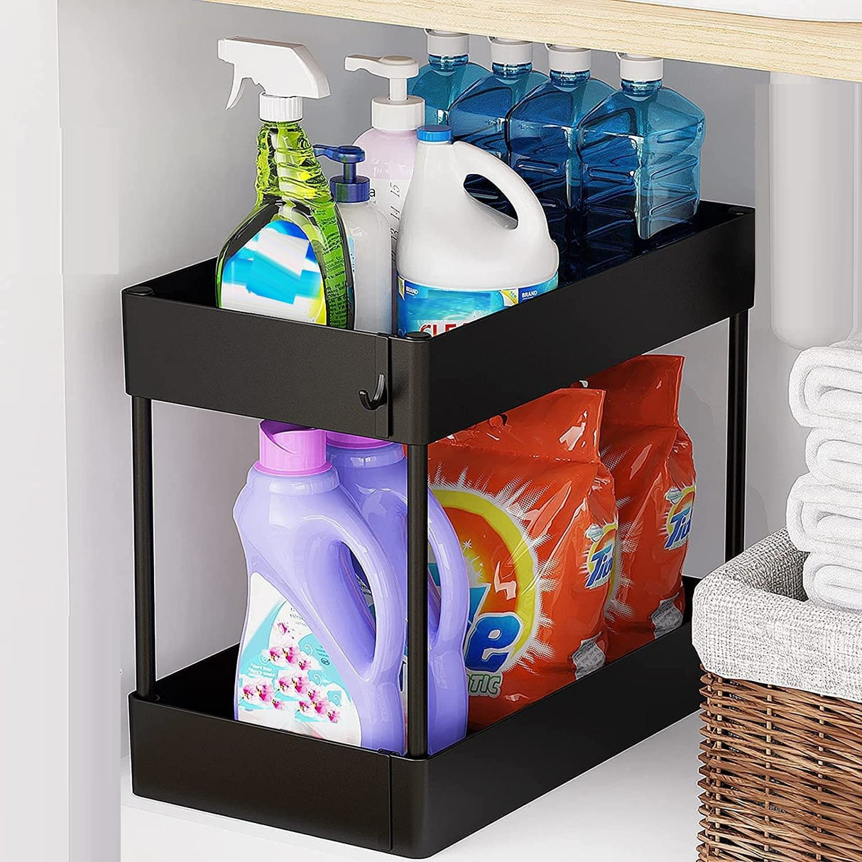 Compact 2-Tier Under Sink Storage Rack for Kitchen and Bathroom Organization