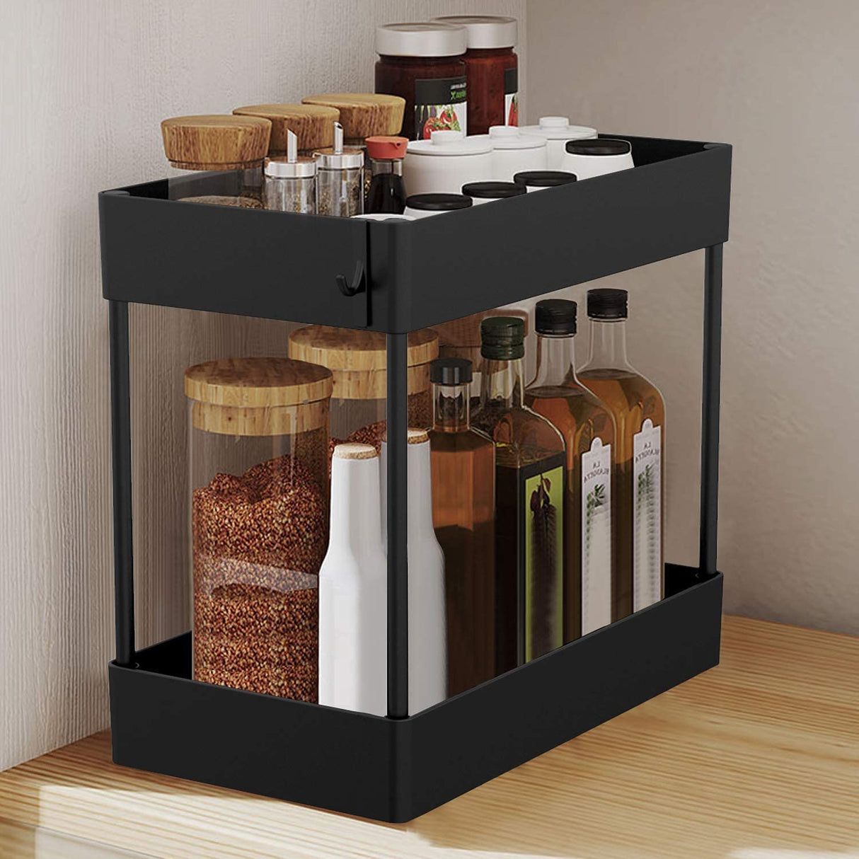 Compact 2-Tier Under Sink Storage Rack for Kitchen and Bathroom Organization