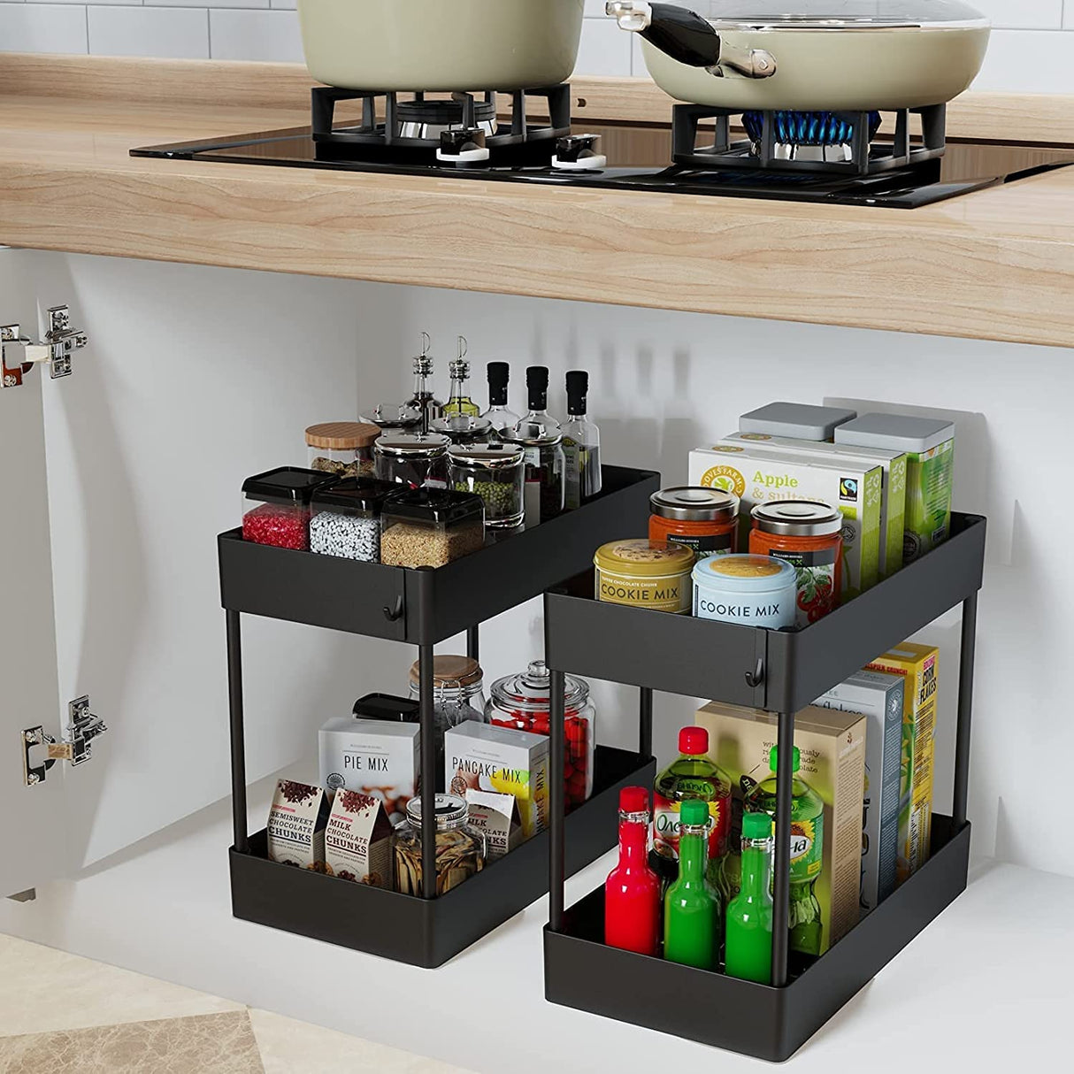 Compact 2-Tier Under Sink Storage Rack for Kitchen and Bathroom Organization