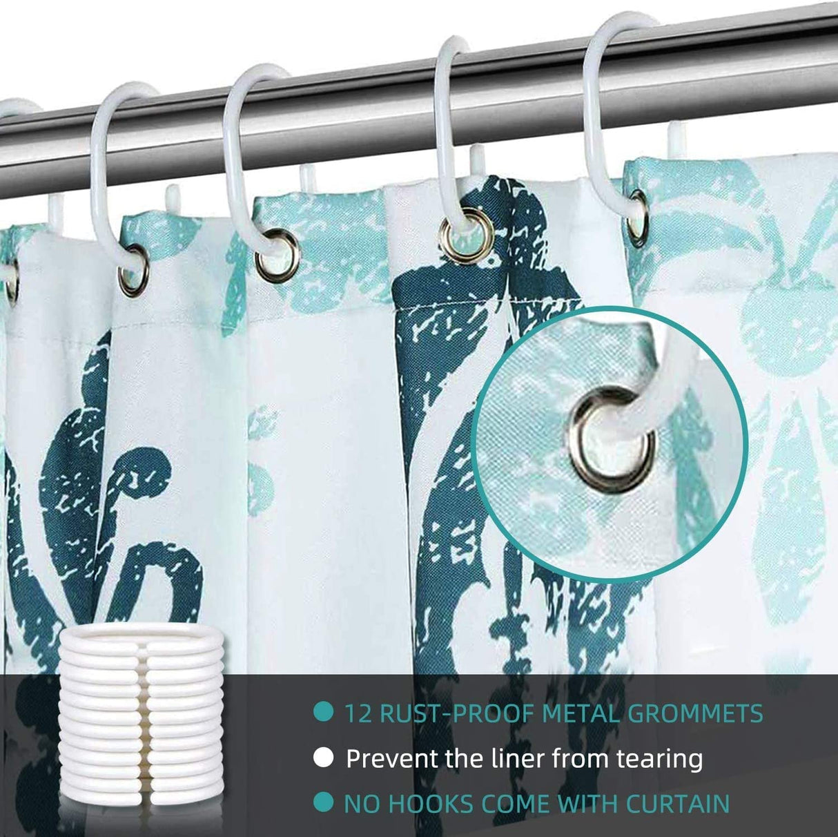 Modern Bathroom Shower Curtain Set with 12 Hooks - 180 x 180 cm