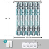 Modern Bathroom Shower Curtain Set with 12 Hooks - 180 x 180 cm