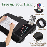 Versatile Portable Laptop Tray with Cushion, Mouse Pad, and Phone Holder for Home Office (Black, 43cm)