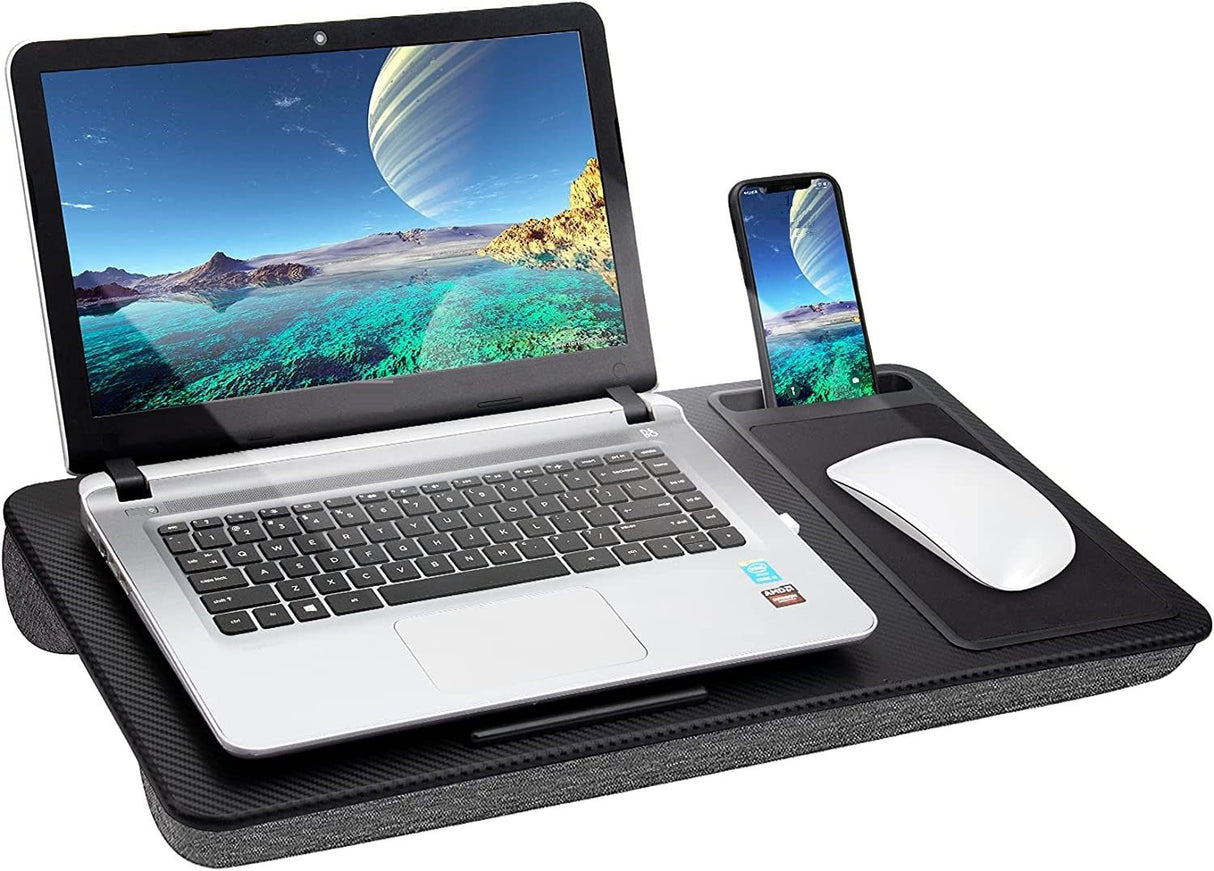 Compact Portable Laptop Desk with Mouse Pad, Phone Holder, and Device Ledge for Home Office (Black, 40cm)