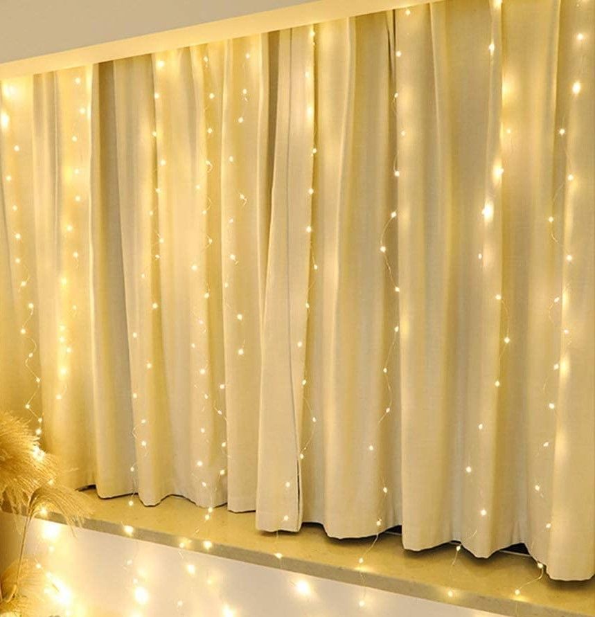 Warm White 300 LED Curtain String Lights with Remote Control - 8 Modes for Bedroom Decor (300 x 300cm)