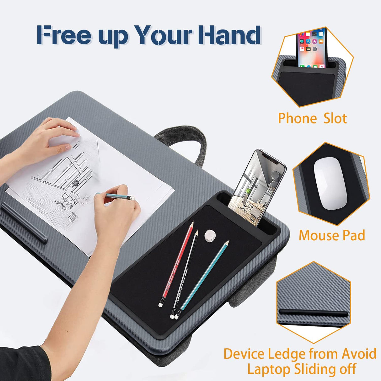 Versatile Silver Laptop Tray with Mouse Pad and Phone Holder for Home Office (40cm)