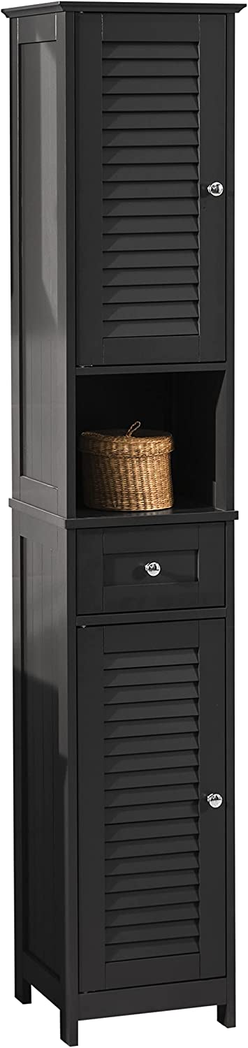 Modern Black Freestanding Tall Storage Cabinet for Bathroom - 170 cm