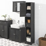 Modern Black Freestanding Tall Storage Cabinet for Bathroom - 170 cm