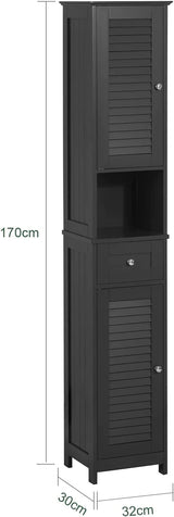 Modern Black Freestanding Tall Storage Cabinet for Bathroom - 170 cm