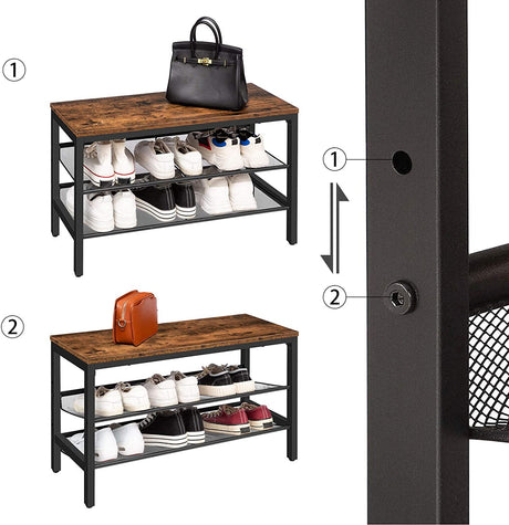 Entryway Industrial 3-Tier Shoe Storage Bench with Coat Hooks