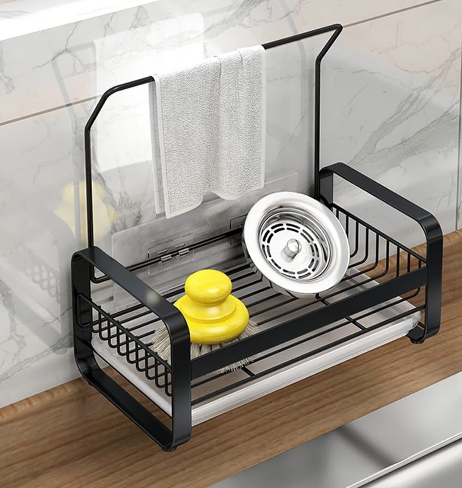 Wall-Mounted Adhesive Sink Organizer for Sponges and Kitchen Essentials