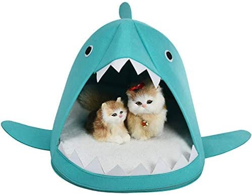 Shark-Style Cozy Cave Bed for Cats and Small Dogs (Blue) - 45 x 45 x 38 cm