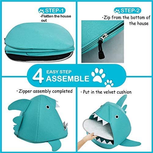 Shark-Style Cozy Cave Bed for Cats and Small Dogs (Blue) - 45 x 45 x 38 cm