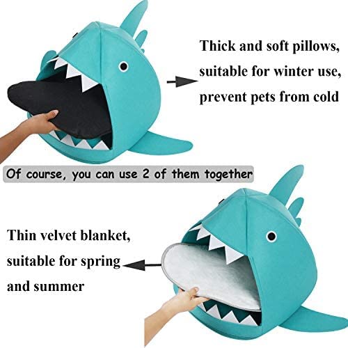 Shark-Style Cozy Cave Bed for Cats and Small Dogs (Blue) - 45 x 45 x 38 cm