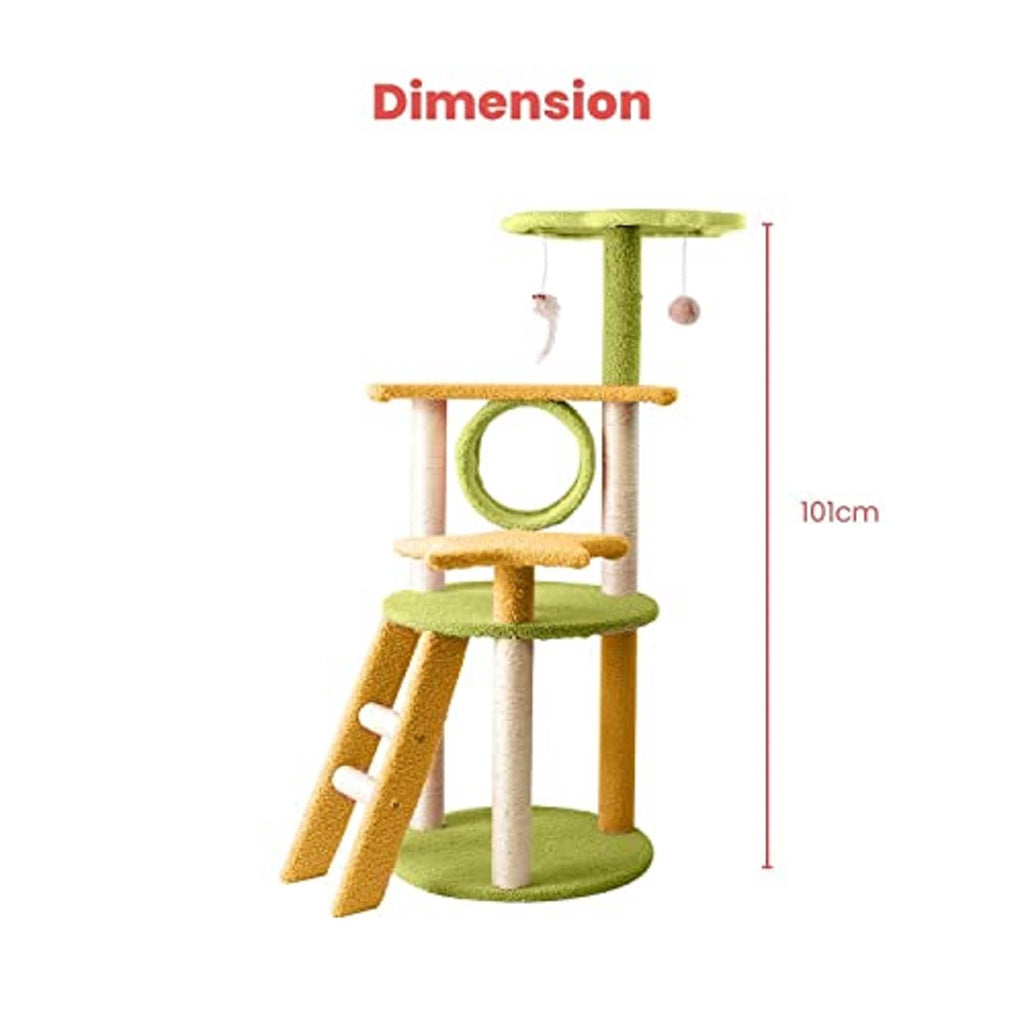 Galaxy Oasis 101cm Plush Cat Tree Condo in Yellow and Green