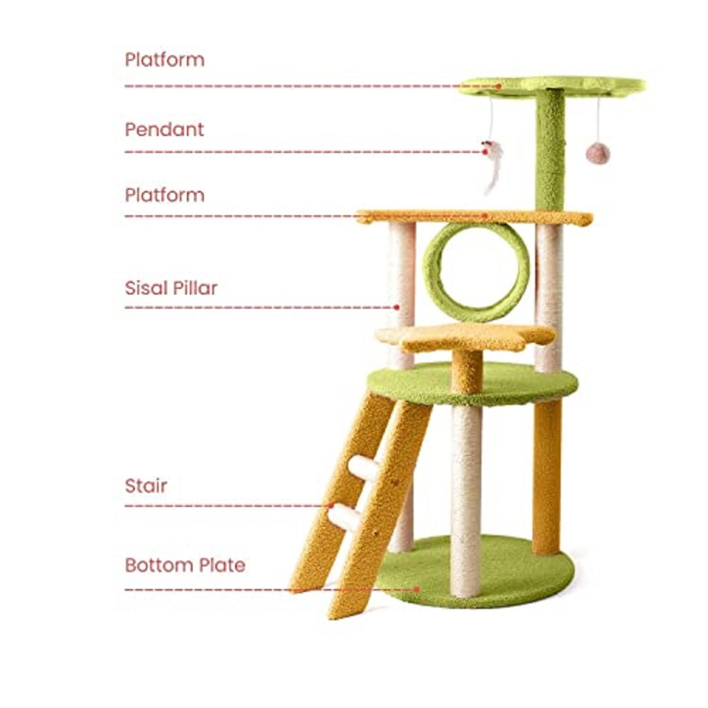 Galaxy Oasis 101cm Plush Cat Tree Condo in Yellow and Green