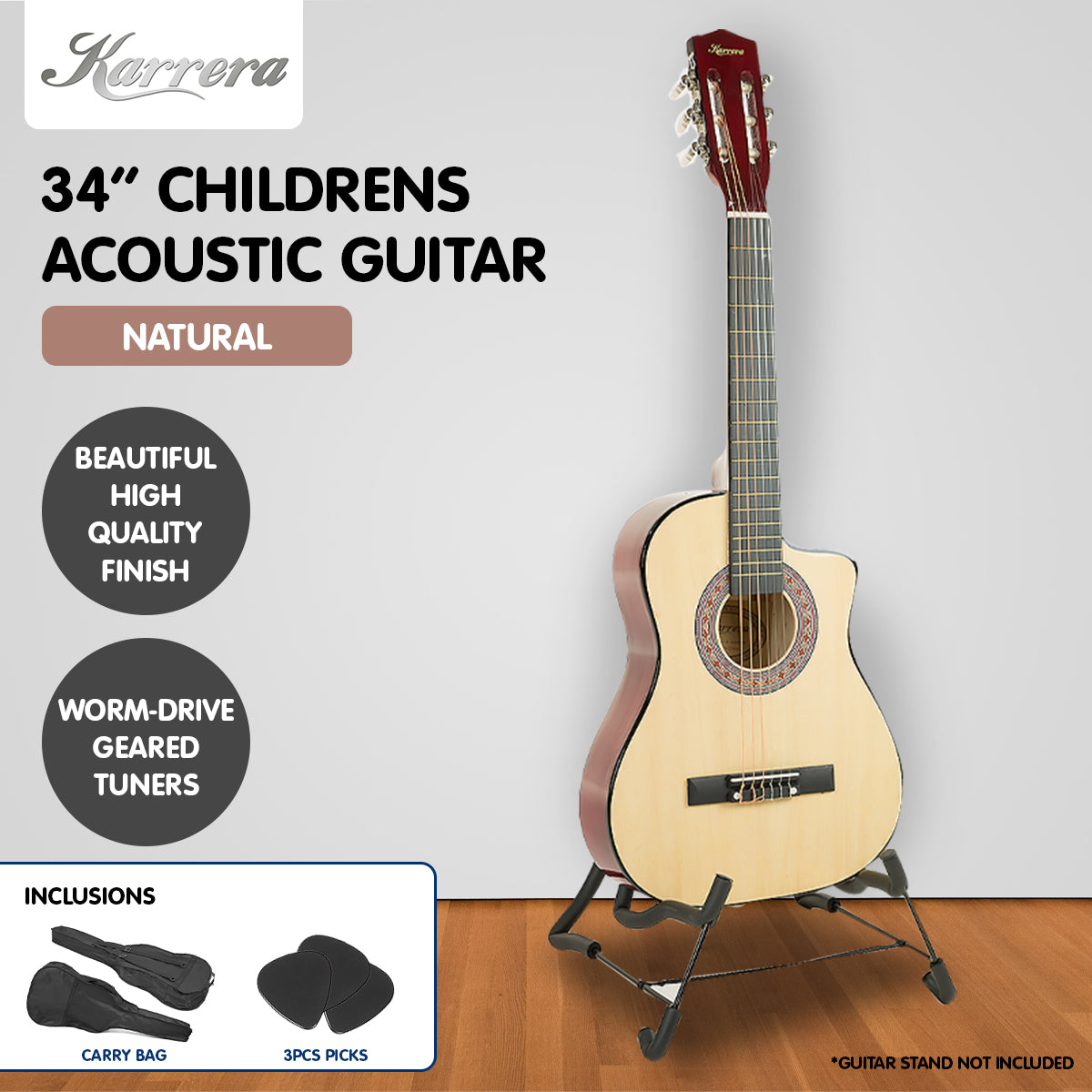 Karrera Kids Cutaway Acoustic Guitar - Natural Finish