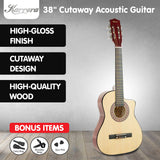 Karrera 38-Inch Cutaway Acoustic Guitar Bundle with Weatherproof Bag - Natural Finish