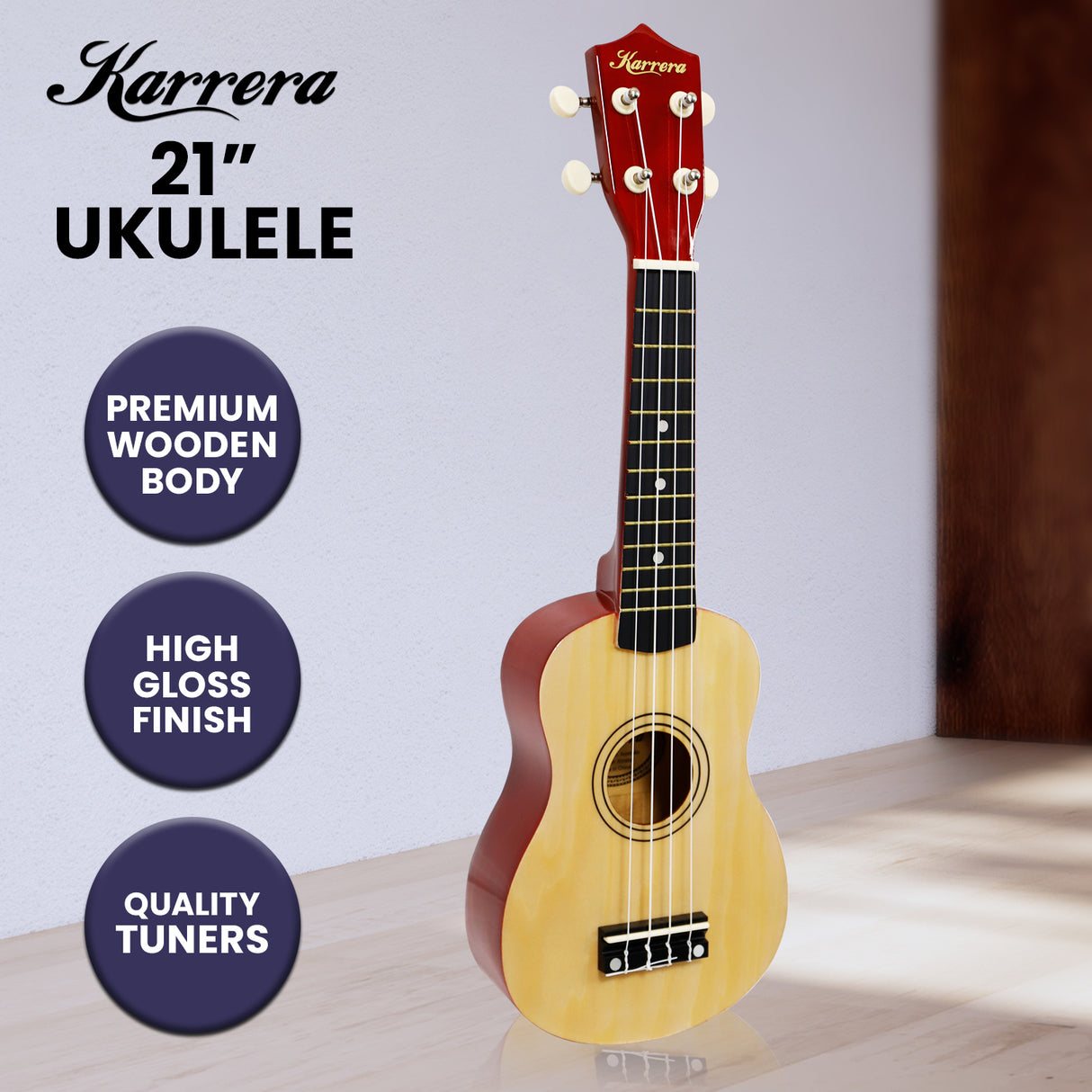 Karrera 21-Inch Natural Wood Ukulele