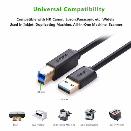 UGREEN 6ft USB 3.0 A to B Male Printer Cable (Model 10372)