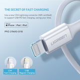 UGREEN 1M Type-C to MFi Lightning Charger Cable with Rubber Shell - Fast Charging Compatible with iPhone