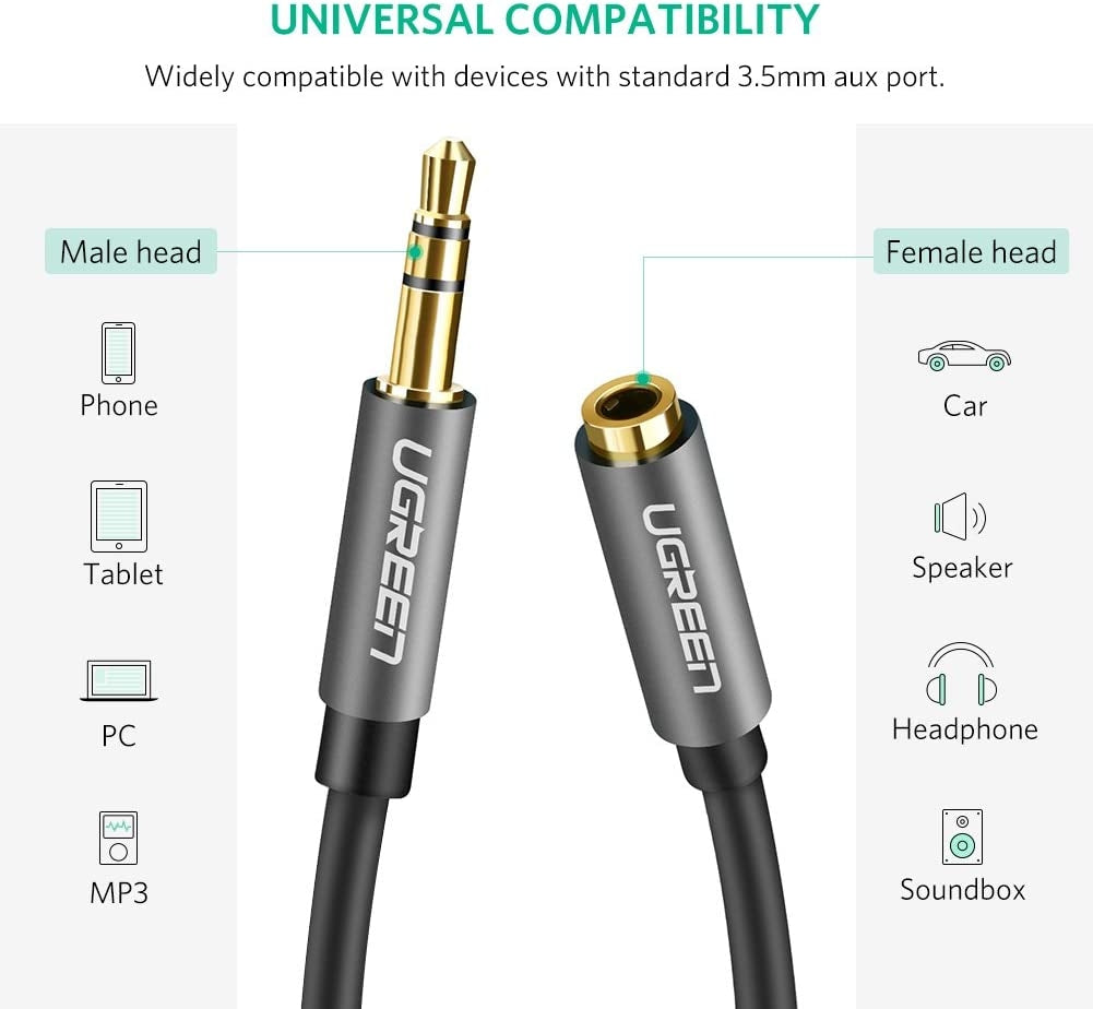 UGREEN 5m 3.5mm Male to Female Audio Extension Cable (Black) 10538