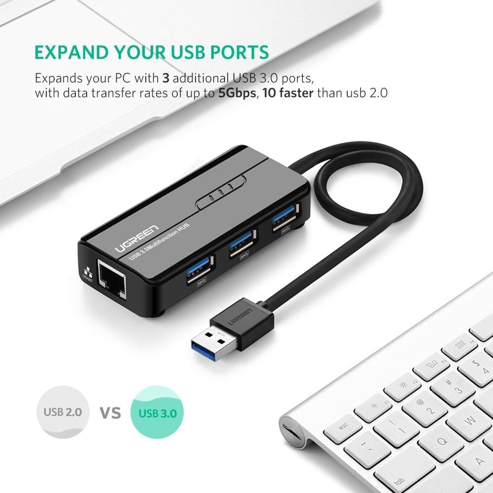 UGREEN 3-Port USB 3.0 Hub with Gigabit Ethernet Adapter (20265)