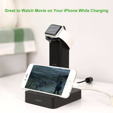 UGREEN MFi Certified Apple Watch Magnetic Charging Dock with Dual USB Ports - Black