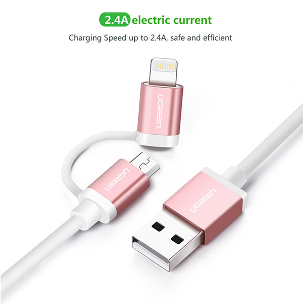 UGREEN 1.5M Dual-Use Micro-USB and MFI Certified iPhone Charging Cable (30471)